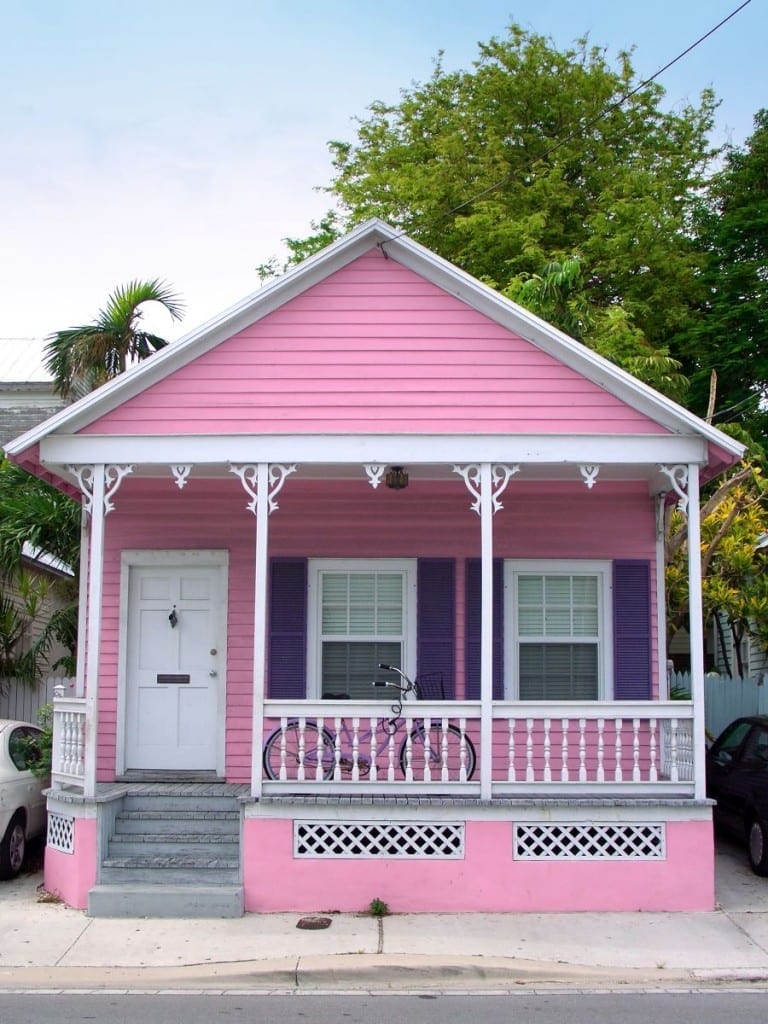 Small pink wooden house in Key West, Florida